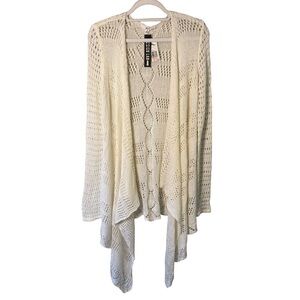 BB Dakota for Lord & Taylor Cream Open Front Cardigan Size S Crochet Boho